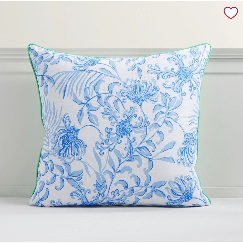 Lilly Pulitzer Pottery Barn Teen Euro Sham Blue Floral Green Trellis 26x26